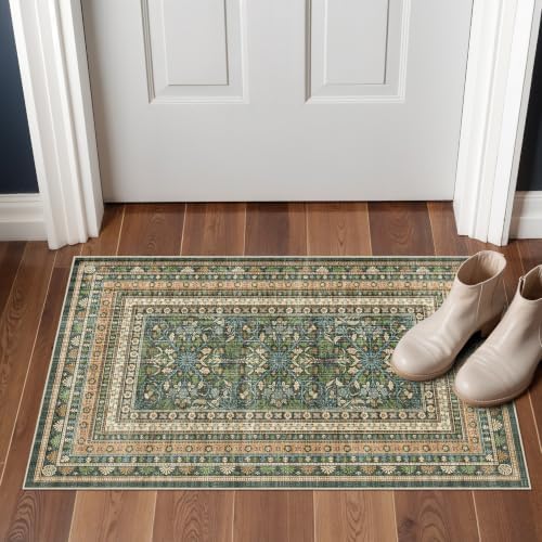 Ksrau 2x3 Area Rug Washable: Non Slip Entryway Small Throw Rugs Teal Green