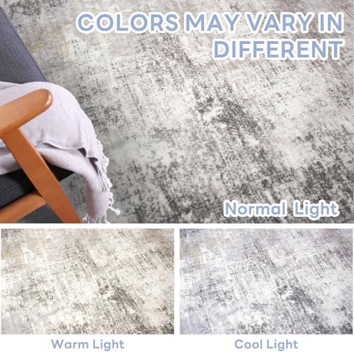 IOHOUZE Abstract Runner Rug 3x18 Ft Washable Runners for Hallways, Non Slip Kitchen Runner Printed Faux Wool Entryway Runner Indoor, Modern Abstract Floor Carpet for Hall Stair, Grey Beige