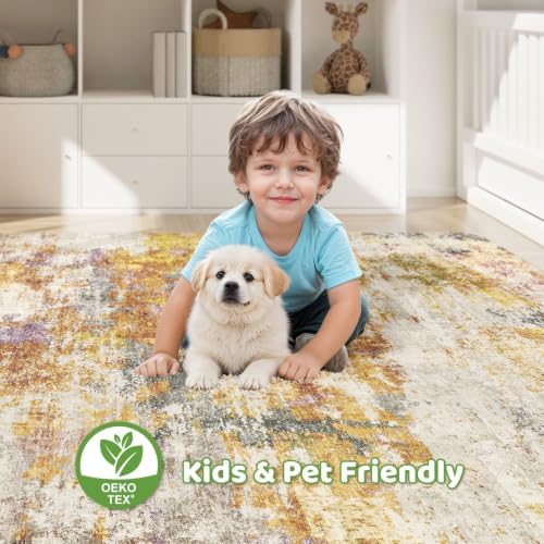 LOONGRUG 7x9 Area Rug Washable Large Neutral Modern Living Room Rugs