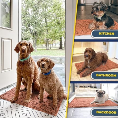Muddy Mat® | Super Water Absorbent Door Mat Indoor, Microfiber Quick Dry Chenille Entryway Rug, Slip Resistant Front Door Mat, Indoor Mats for Entryway, Machine Washable Pet Rug, Peach 19" x 30"