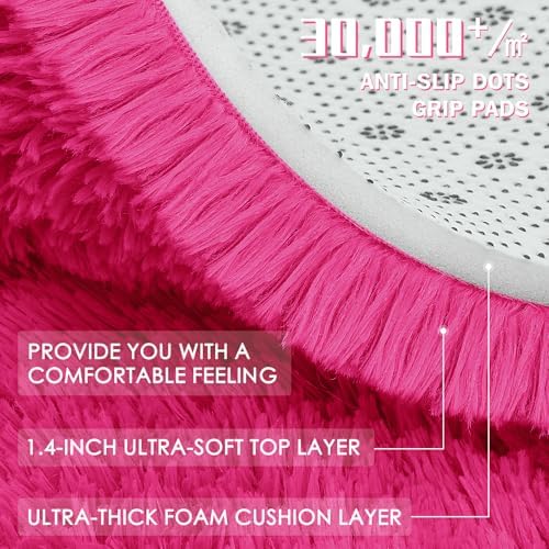 OLANLY Hot Pink Round Rugs for Bedroom - Machine Washable, 6 ft Circle Area Rugs for Living Room, Soft and Fluffy Shaggy Carpet for Teen Girls and Boys, Nursery Rooms, Dorms, Home Decor Aesthetic