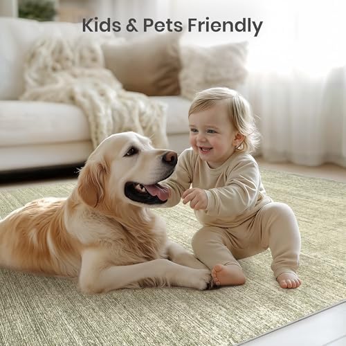 Valenrug Washable Rugs 5x7, Non Slip Large Area Rugs for Living Room, Green