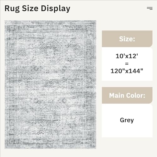 Soalmost 10x12 Area Rugs for Living Room Washable Rug Non-Slip Grey
