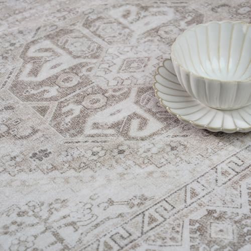 Ksrau 7x9 Area Rug Washable: Non Slip Living Room Floor Carpet Beige
