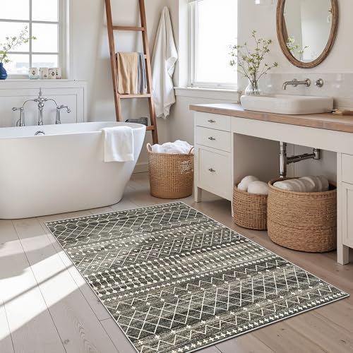 Miukiki 2x3 Entryway Rug Washable Non Slip Moroccan Area Rugs Black