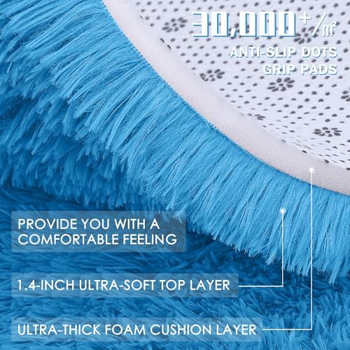 OLANLY 2x3 Machine Washable Small Bedside Rug, Soft Fluffy Shaggy Entryway Throw Rugs for Bedroom, Living Room, Indoor Floor Carpet for Kids Girls and Boys, Home Decor Aesthetic, Bright Blue