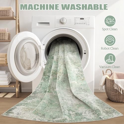 DMOYEST Area Rug Living Room Rugs - 8x10 Washable Large Soft Indoor Neutral Modern Abstract Low Pile Rug Carpet for Bedroom Dining Room Farmhouse Home Office - Green Grey