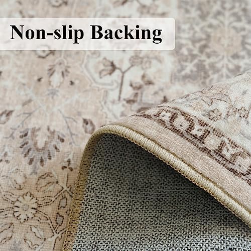 4x10 Hallway Wide Runner Rug: Washable Oriental Soft Area Rug for Living Room Bedroom Stain Resistant Low Pile Carpet for Entryway Ktichen Thin Non Slip Floor Mat for Bathroom Dining Room(Beige,4x10)