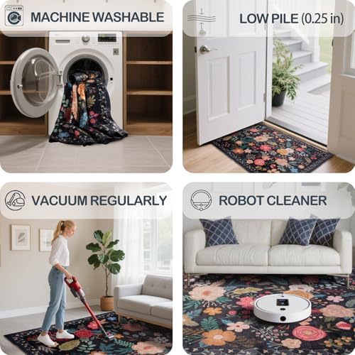 10x14 Area Rug for Living Room Washable Carpet (Black)
