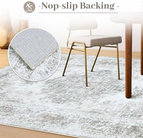 XLUEZ Area Rug 10x14 Living Room Rugs, Machine Washable Vintage Distressed Medallion Rug Non-Slip Soft Low Pile Large Indoor Rugs for Bedroom Kitchen Dining Room Office(Taupe,10'x14')