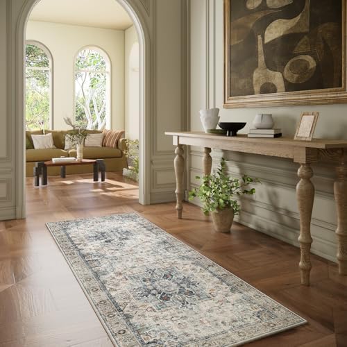 Machine Washable Kitchen Runner Rugs: 2'6"x8' Hallway Runner Rug Non Slip Low Pile Stain Resistant Soft Carpet Runners for Hallways Indoor Entryway Kitchen Laundry Room Beside Farmhouse