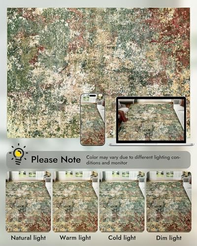 Washable Area Rug for Living Room: 5x7 Modern Abstract Neutral Soft Rug for Bedroom Dining Room No Slip Low Pile Carpet for Nursery Home Office - Red/Ivory
