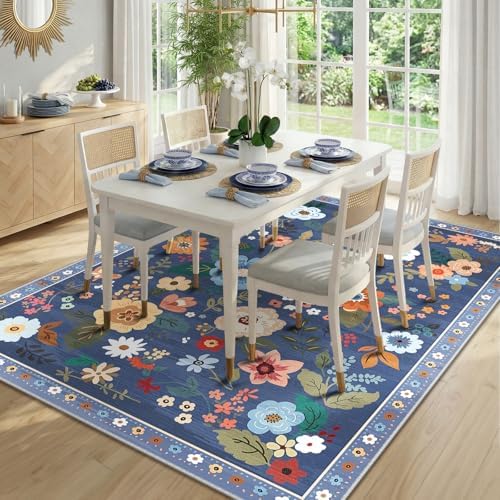 RELEANY Floral Washable 3x5 Area Rugs Blue/Grey