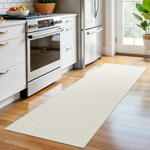 EARTHALL Washable Runner Rug, Non Slip Bedside Rug, 2x6 Ft, Cream/Grayish