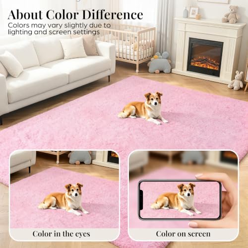 PLHXFR 9x12 Area Rugs Living Room: Fluffy Bedroom Rug Shag Carpet Pink