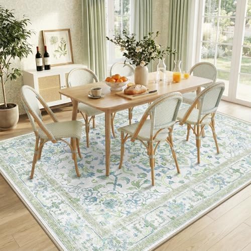 CAPALOCA 9x12 Washable Nursery Girls Low Pile Area Rug Green Blue