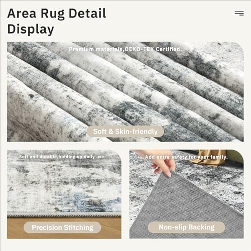 Soalmost Abstract Rug 5x7 Washable Area Rugs for Living Room, Gray/Blue