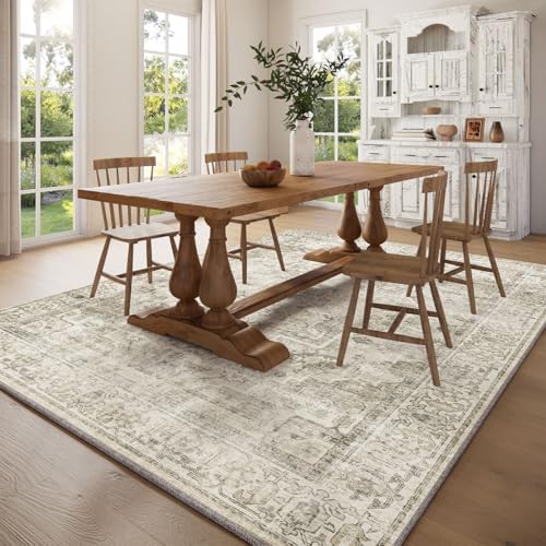 Washable Area Rugs for Living Room: 6x9 Bedroom Area Rugs Boho Vintage Rugs Stain Resistant Non Slip Low Pile Soft Lightweight Carpet for Kitchen Dining Room Farmhouse Nursery Kids Room Home Office