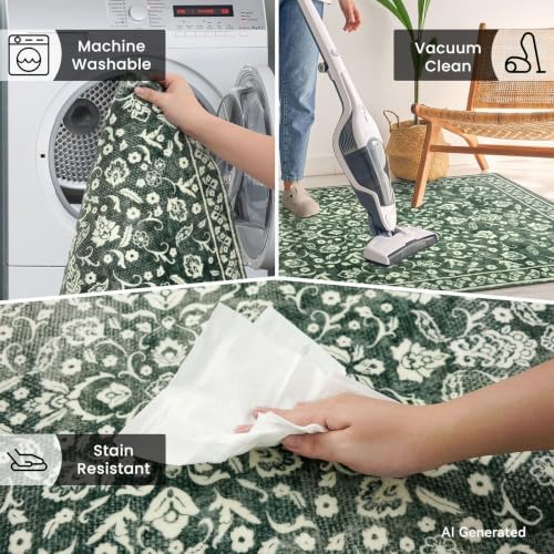 Washable Vintage 3x8 Runner Rug Non Slip Runners for Hallway