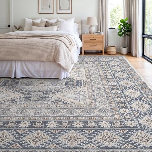 12x12 Square Area Rug Washable: Non Slip Living Room Floor Carpet Blue