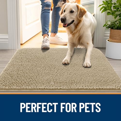 OLANLY Dog Door Mat for Muddy Paws 59x35, Super Absorbent Chenille Mud Mat