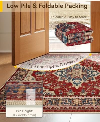 RELEANY Washable Area Rug, Square 10'x10', Red/Blue