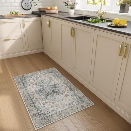 Machine Washable Throw Rugs for Entryway: Door Mat Indoor Entrance 2x3 Small Rug Stain Resistant Non-Slip Low Pile Soft Carpet for Kitchen Front Door Indoor Entry Bathroom Bedroom