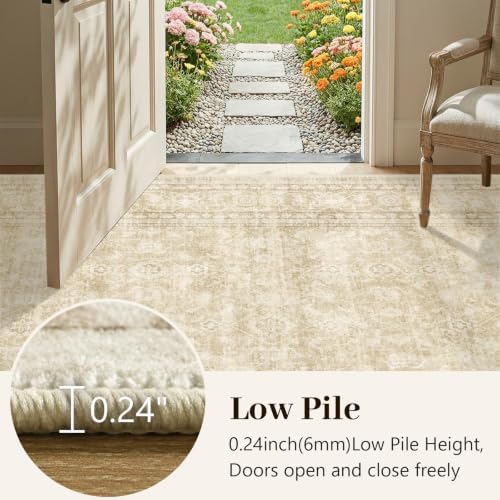 8x10 Ft Large Area Rugs for Living Room, Soft Non-Slip Machine Washable Rug, Vintage Stain Resistant Carpets for Bedroom Nursery Dining Room Home Decor (Beige)