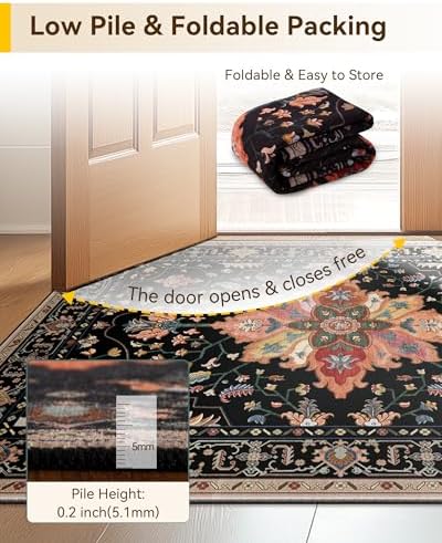 RELEANY Washable Area Rug, Runner 2'6"x14', Black/Colorful