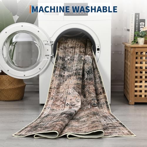 GarveeHome Washable Area Rug 3x5 Vintage Living Room Rug Brown