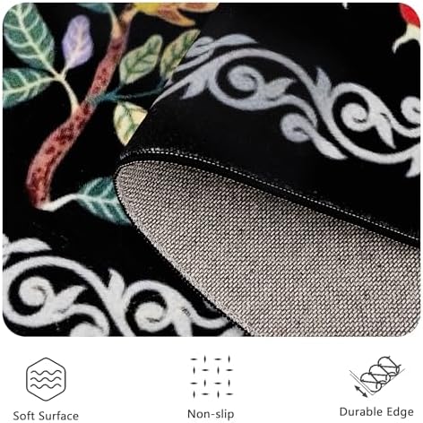5x7 Area Rugs, Ultra-Thin Soft Rugs for Bedroom, Indoor Non-Slip Washable Rug for Living Room, Dining Room, Low Pile Home Decor Floral Rug(Black)