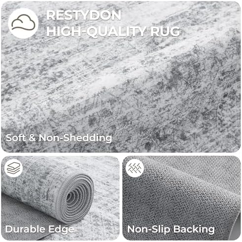3x8 Runner Rug Non Slip,Washable Hallway Runner Rug,Grey