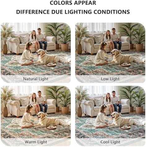 8x10 Area Rugs for Living Room - Washable Rug Vintage Distress Boho Medallion Rugs for Bedroom, Soft Non-Slip Backing Low Pile Carpet for Dining Room Office Nursery Dorm Home, Green Brown