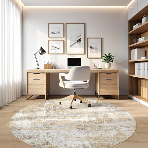 LOONGRUG Round Rug 8x8 Washable Large Neutral Modern Abstract Circle Rugs