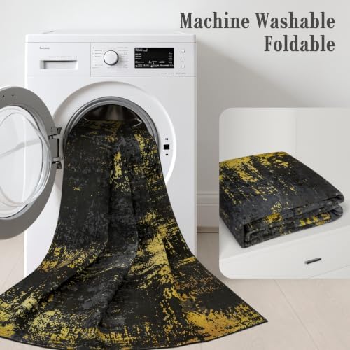 10x14 Area Rug Living Room: Modern Washable Soft Carpet Black Gold