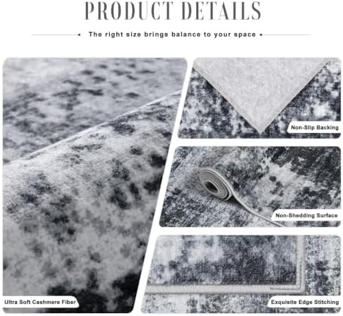 2x3 Washable Entryway Rug: Modern Abstract Soft Carpet Dark Black
