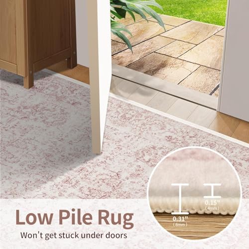 Rugxara 2'6" x 8' Pink Vintage Runner Rug for Hallways Kitchen