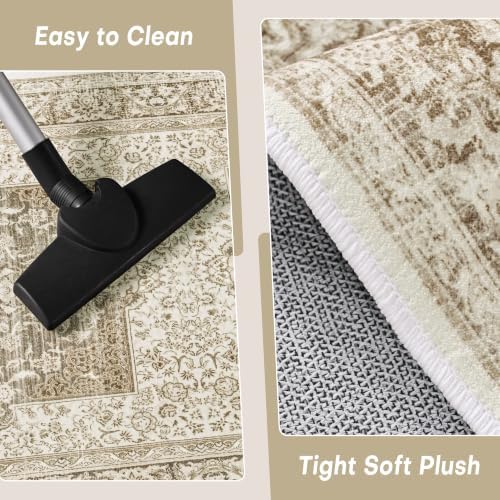 Macgace Washable Vintage Area Rug for Kitchen, 2x6 Khaki Runner Rugs