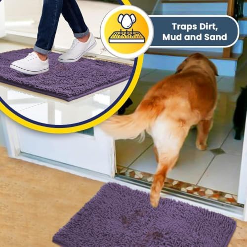 Muddy Mat® | Super Water Absorbent Door Mat Indoor, Microfiber Quick Dry Chenille Entryway Rug, Slip Resistant Front Door Mat, Indoor Mats for Entryway, Machine Washable Pet Rug, Lavender 24" x 40"