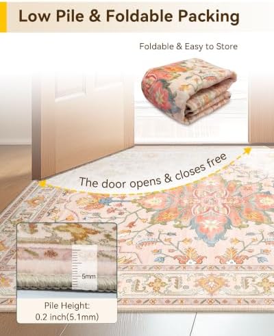 RELEANY Washable Area Rug, Runner 3'x8', Pink/Light Pink/Colorful