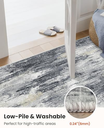 6x9 Area Rug Living Room, Modern Abstract Washable Indoor Carpet Light Grey