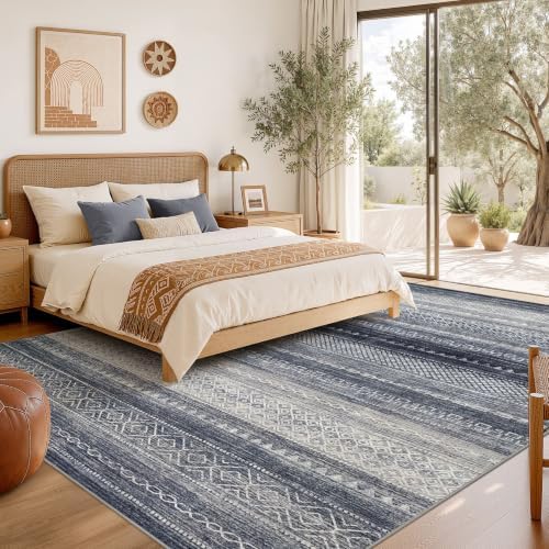 Nakagishi Boho 8x10 Area Rug Living Room Rugs Machine Washable Blue