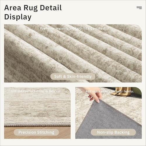 Soalmost 6x9 Area Rug for Living Room Washable Rugs Non-Slip Beige