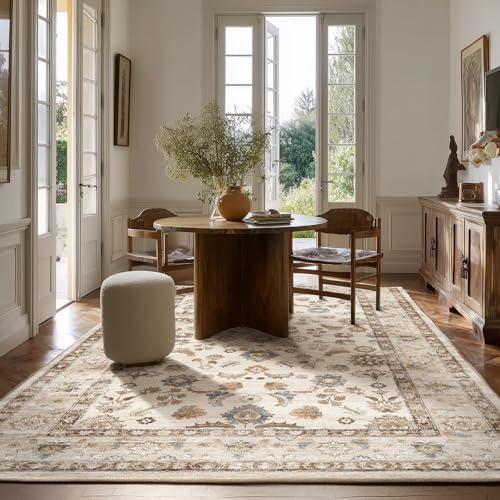 10x14 Area Rug Washable Rugs: Large Living Room Rug Stain Resistant Non Slip Distressed Vintage Low Pile Soft Carpet Rugs for Bedroom Farmhouse Dining Room Kids Playroom Nursery