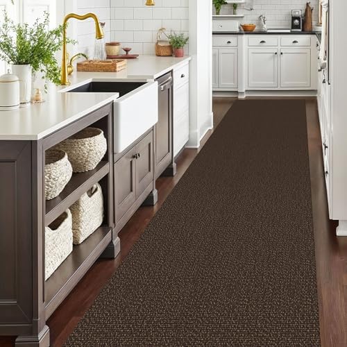 EARTHALL Washable Runner Rug, Non Slip Hall Runner, 3x14 Ft, Brown/Coffee
