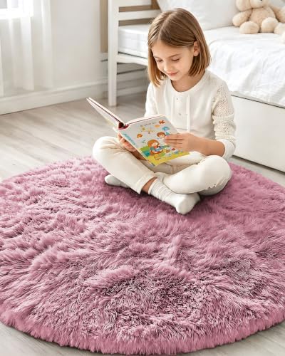 Smiry Round Area Rugs for Living Room Bedroom 3x3 ft, Fluffy Carpet