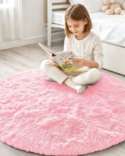 Smiry Round Area Rugs for Living Room Bedroom 9x9 ft, Fluffy Carpet
