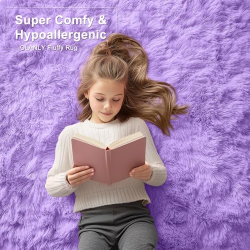 OLANLY 5x7 Machine Washable Large Area Rugs for Living Room, Bedroom, Soft Fluffy Shaggy Bedside Rug, Indoor Floor Carpet for Kids Girls and Boys, Dorms, Nursery, Home Decor Aesthetic, Purple