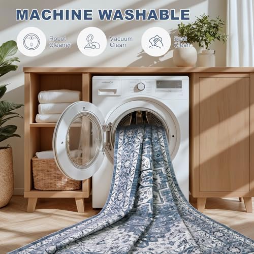 Round Area Rug for Living Room: 6ft Washable Rug for Bedroom Blue