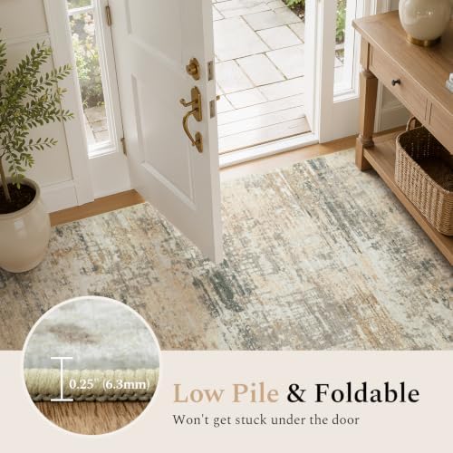 Rugflix 8x10 Area Rugs for Living Room, Washable Gold Beige Grey Large Rug